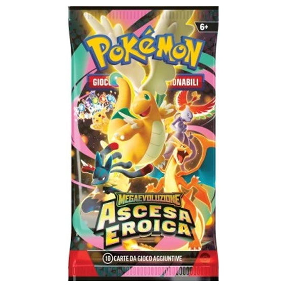 Bustina Pokémon Megaevoluzione – Ascesa Eroica 2026 – 10 Carte + 1 Energia Base – ITA
