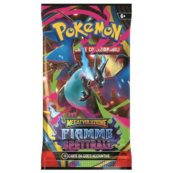 Pokémon Mega-Entwicklung Booster – Spektralflammen 2025 – 10 Karten + 1 Basis-Energie – ITA