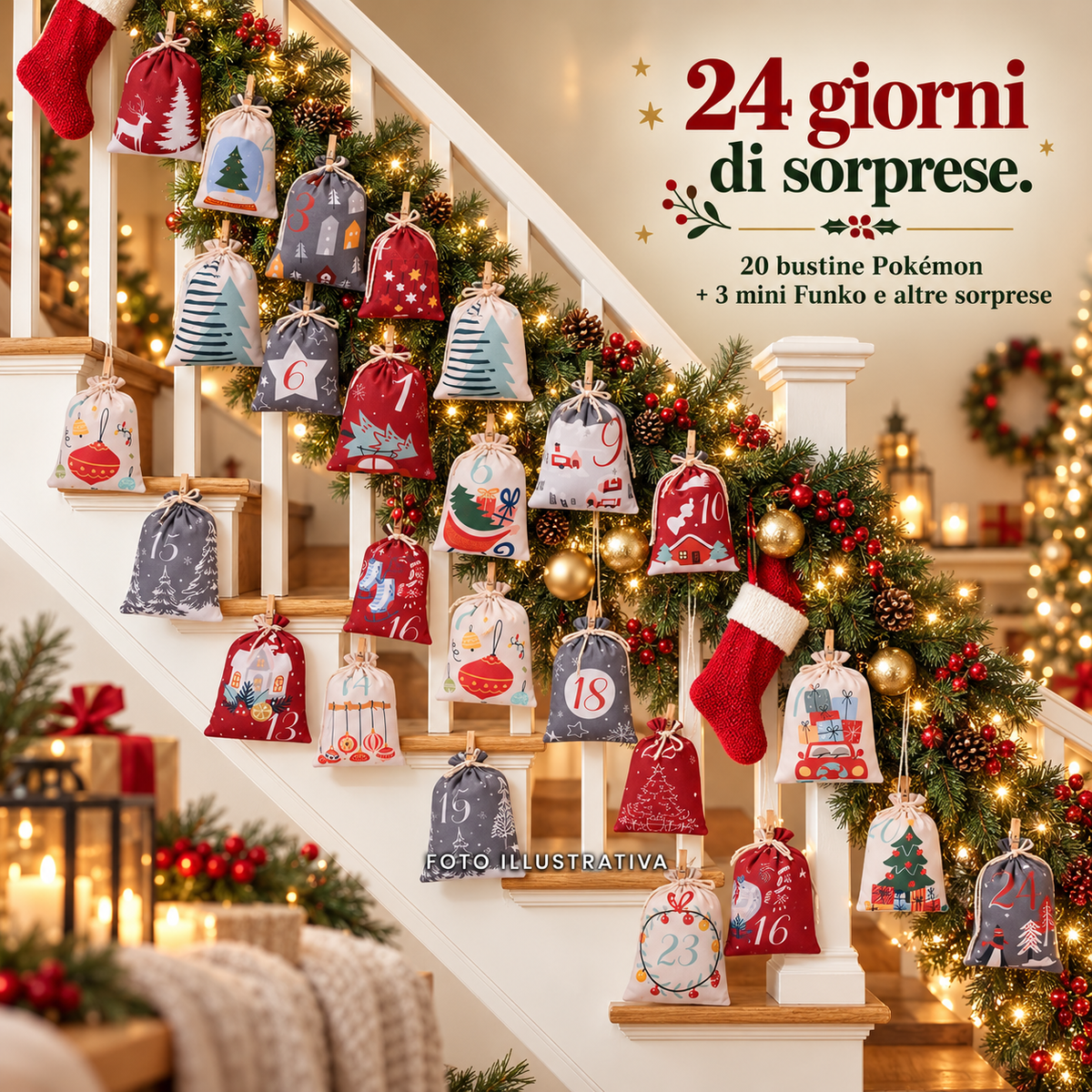 Calendario dell’Avvento Pokémon – 24 Sorprese con Bustine, Carte, Gadget e 3 Mini Funko Bitty Pop! (151 + 30TH)