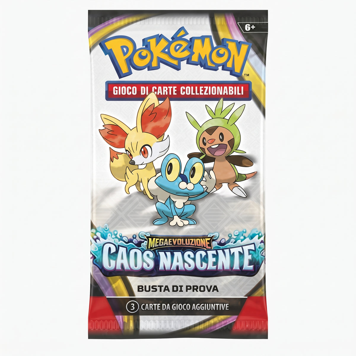 Sobre Pokémon Megaevolución – Caos Naciente 2026 – Fun Pack 3 Cartas – ITA