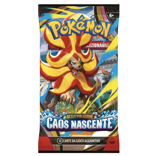 Bustina Pokémon Megaevoluzione – Caos Nascente 2026 – 10 Carte + 1 Energia Base – ITA