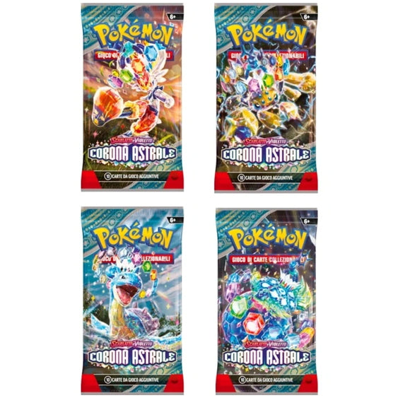 Bustina Pokémon Scarlatto e Violetto – Corona Astrale 2024 – 10 Carte + 1 Energia Base – ITA