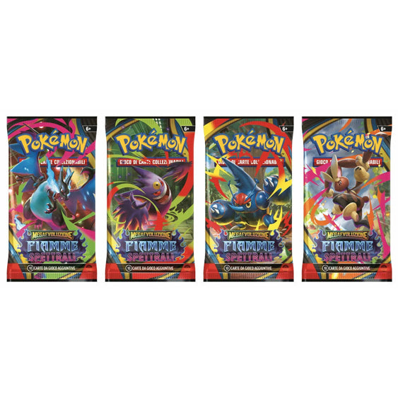 Pokémon Mega-Entwicklung Booster – Spektralflammen 2025 – 10 Karten + 1 Basis-Energie – ITA