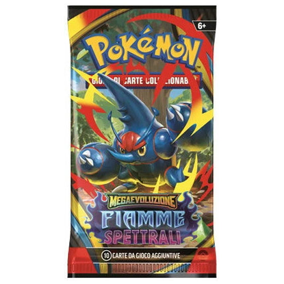 Pokémon Mega-Entwicklung Booster – Spektralflammen 2025 – 10 Karten + 1 Basis-Energie – ITA