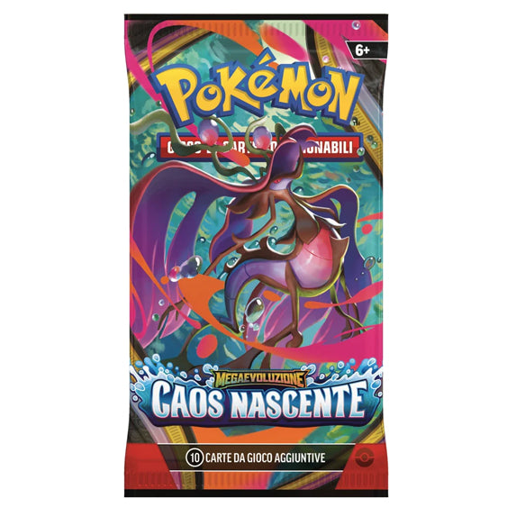 Bustina Pokémon Megaevoluzione – Caos Nascente 2026 – 10 Carte + 1 Energia Base – ITA