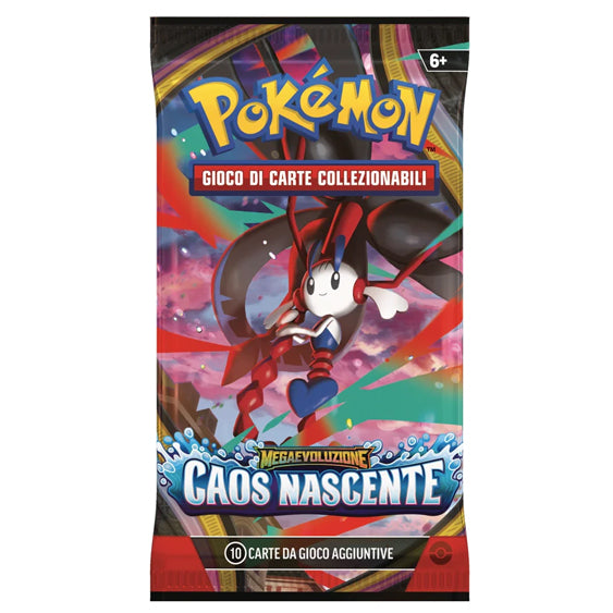 Bustina Pokémon Megaevoluzione – Caos Nascente 2026 – 10 Carte + 1 Energia Base – ITA