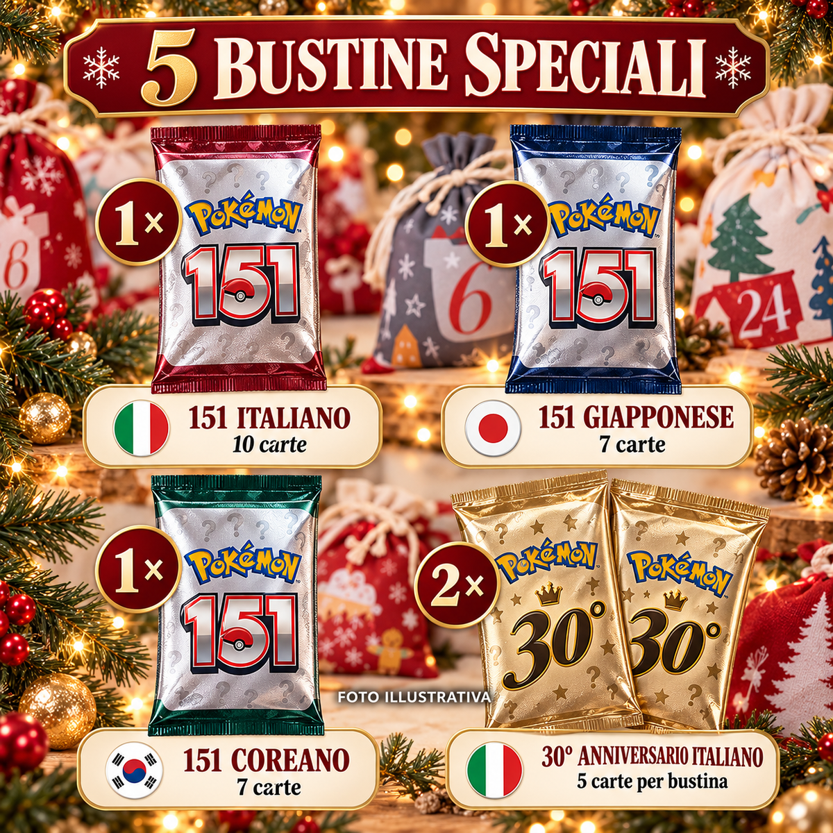 Calendario dell’Avvento Pokémon – 24 Sorprese con Bustine, Carte, Gadget e 4 Mini Funko Bitty Pop! (151 + 30TH)