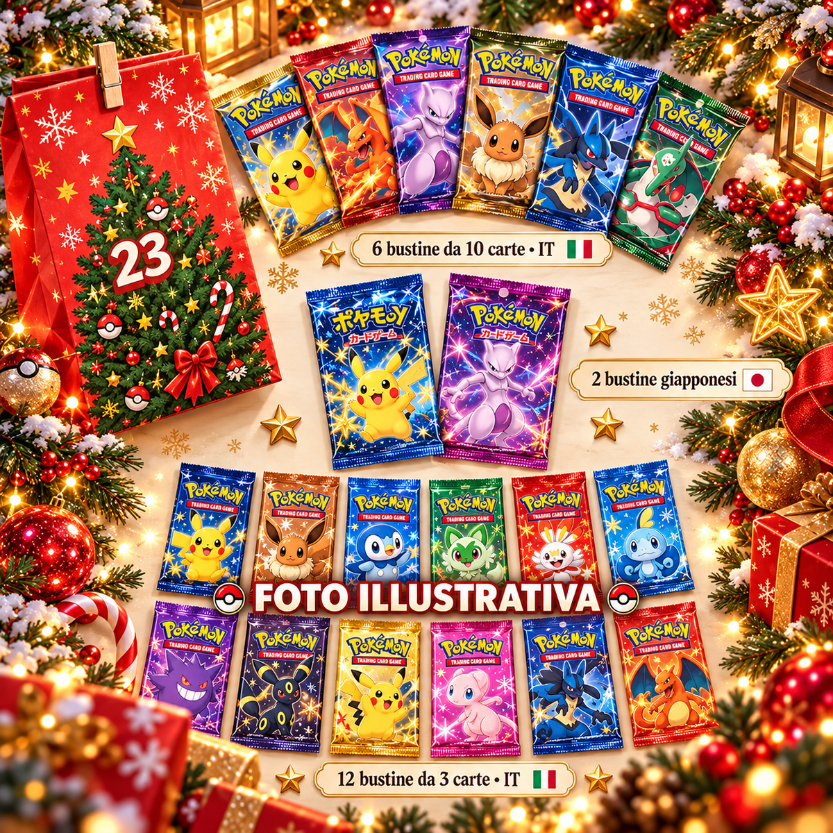Calendario dell’Avvento Pokémon – 24 Sorprese con Bustine, Carte, Gadget e 3 Mini Funko Bitty Pop!