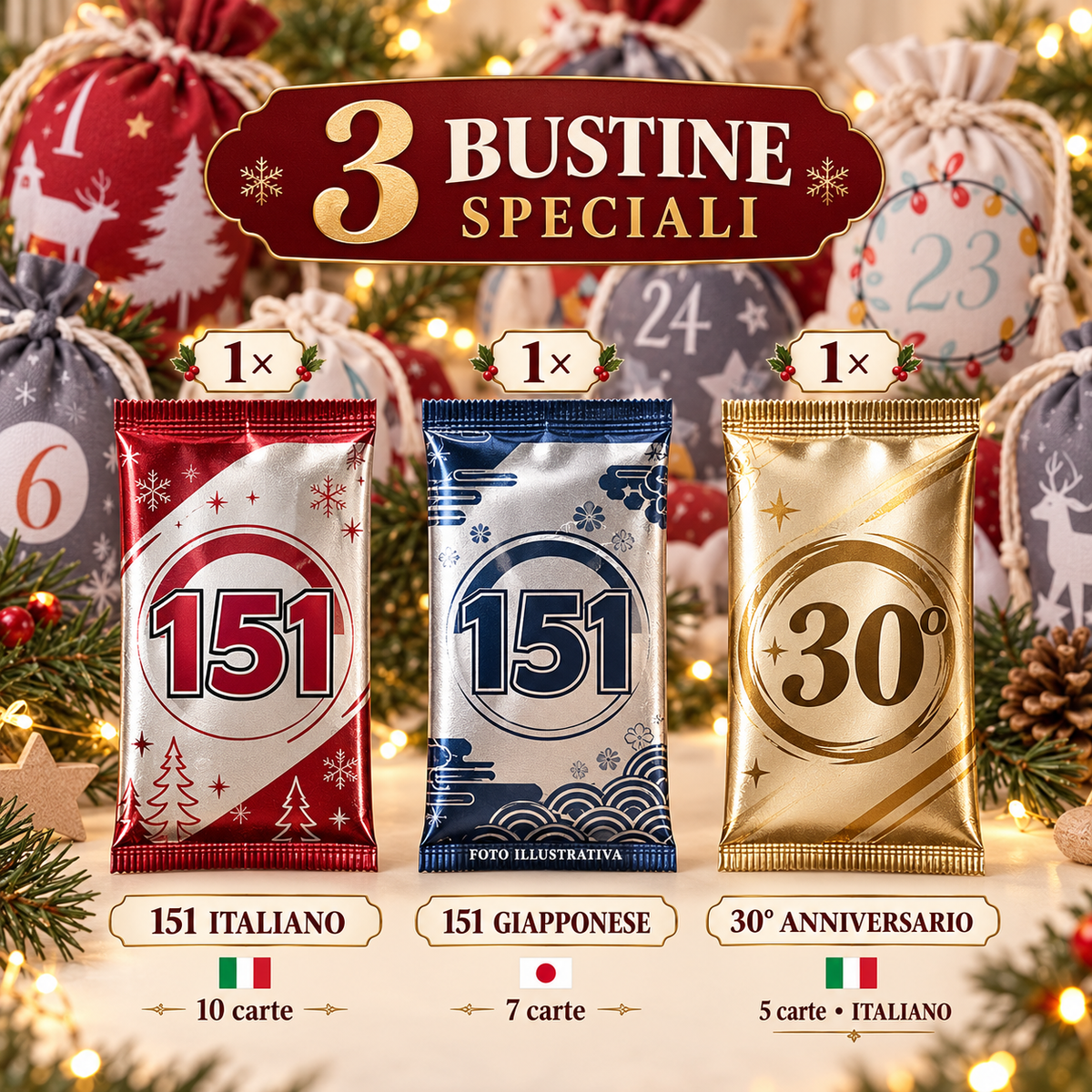 Calendario dell’Avvento Pokémon – 24 Sorprese con Bustine, Carte, Gadget e 3 Mini Funko Bitty Pop! (151 + 30TH)